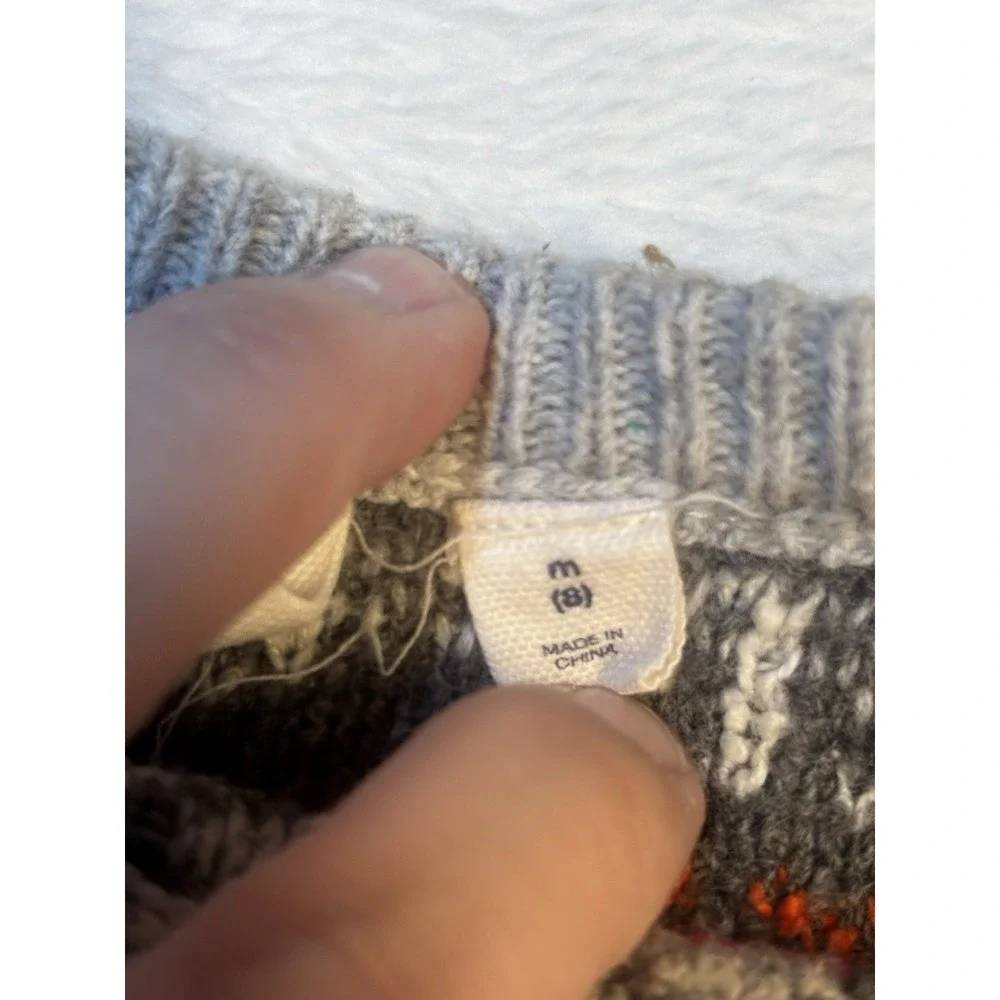 GAP Winter Sweater Kids Fair Isle Snowflake Winter Warm Girls Size 8 M Red‎ Gray